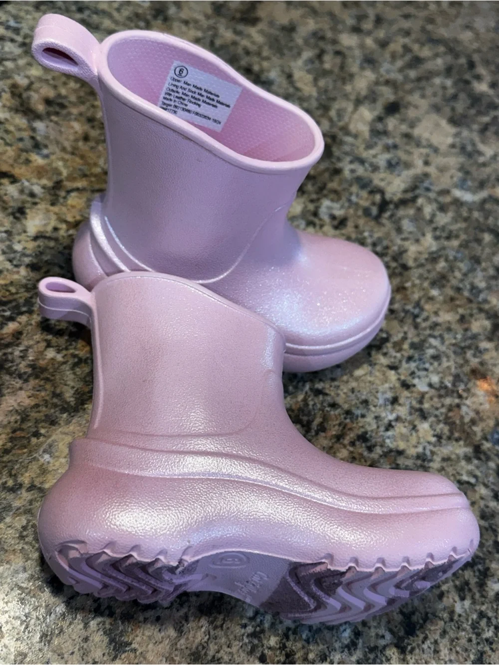 Cat & Jack Shimmer Glitter Pink Rain Snow Boots Size 6 Little Girl Boy Comfort